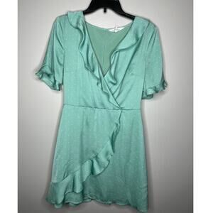 BCBGeneration Womens Surplice Faux Wrap Ruffle Detail Polkadot Dress Medium